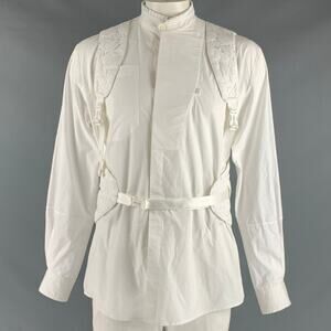JORDANLUCA Size L White Quilted Cotton Harness Long Sleeve Shirt